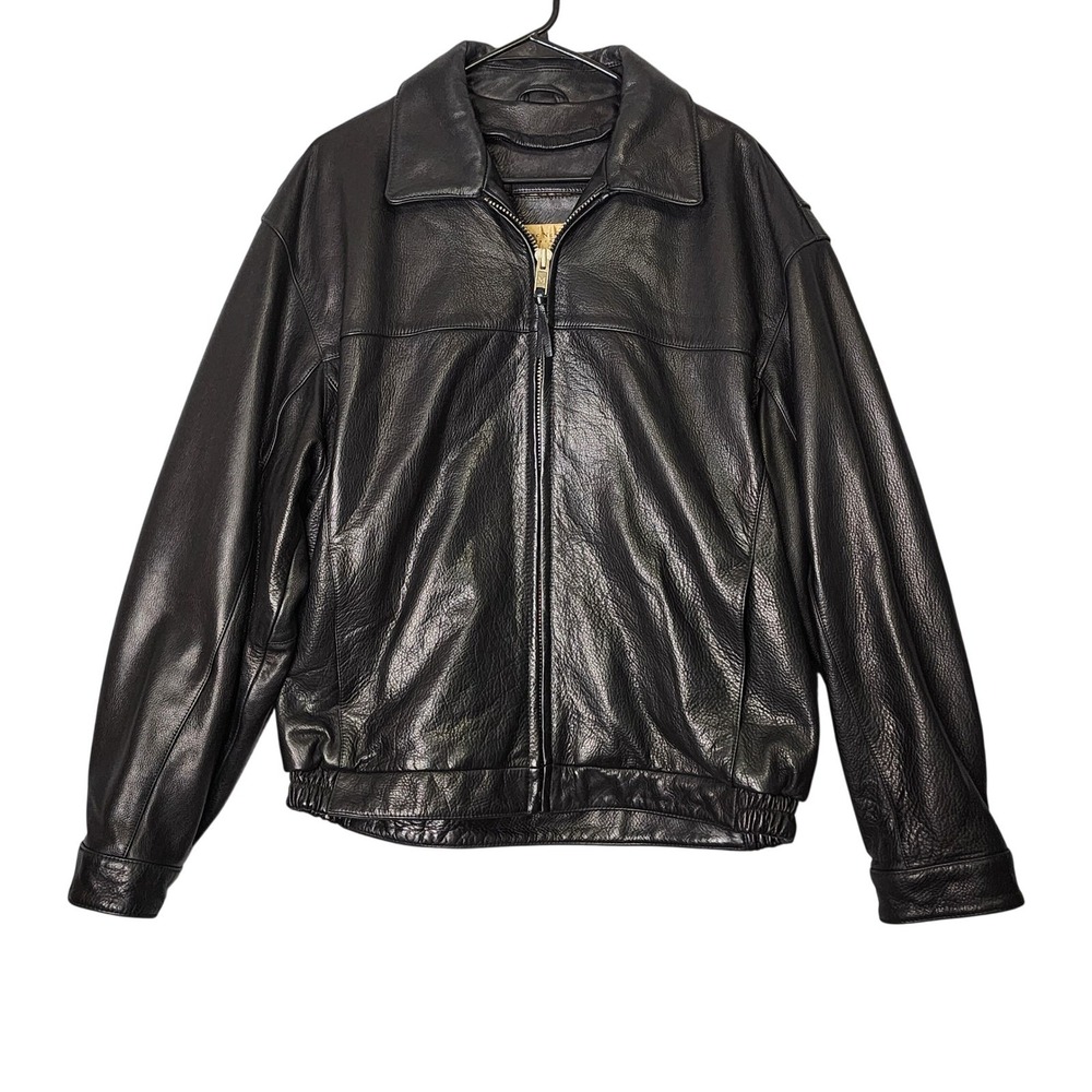 Marc New York Andrew Marc Mens Large Black Lamb Leather Bomber Jacket Full Zip
